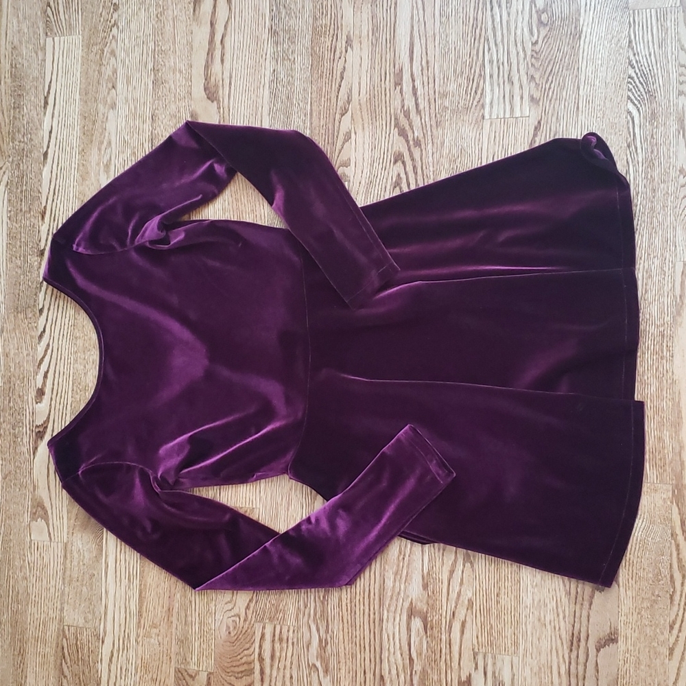 (S) Bethany Mota Velvet Low Back Long Sleeve Skater Dress Evening Celebration